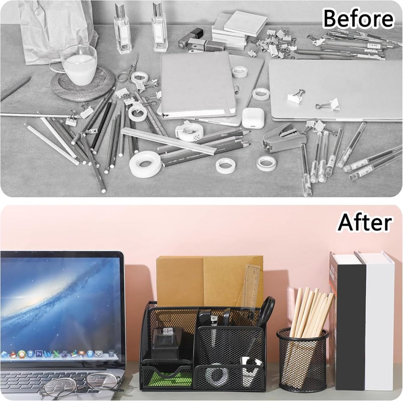 Scindaly Black Office Desk Accessories Supplies, 12pcs Desk Organizers and Accessories with Tape dispenser and Stapler,Staples,Staple Remover,Pen Holder,Scissor,Ruler,Sticky Tabs,Tape,Ballpoint Pen,Clips Set - Image 4
